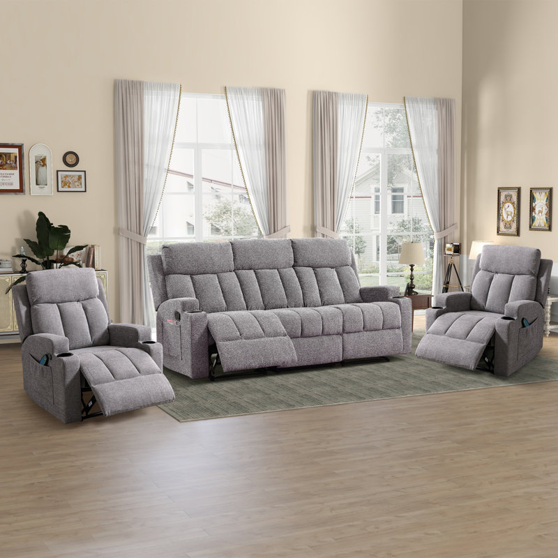 Hokku Designs Skillern 3-Piece Microsuede Reclining Sofa Set & Reviews