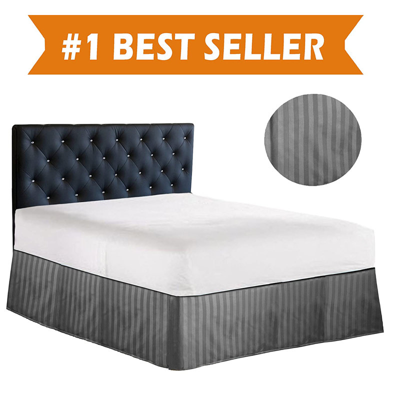 1500 Thread Count Microfiber Wrap Around Tailored Stripe 14" Drop Bed Skirt, Gray, Twin