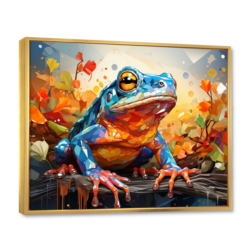 Maricevich " Colourful Frog Harmony II ", H 30 po x l 40 po x P 1,5 po, Cadre flottant doré
