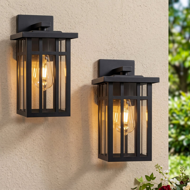 Applique murale extérieure noire mate avec une lumière de 26 cm (10,25 po) avec verre transparent