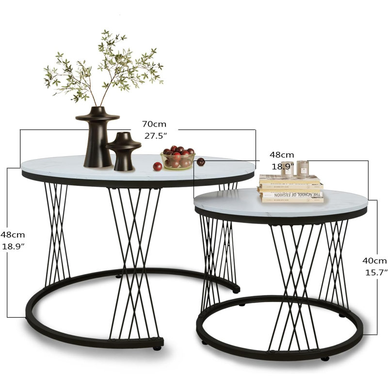 Nesting Coffee Table Set Of 2, Round Side Tables For Living Room, Apartment (), Black