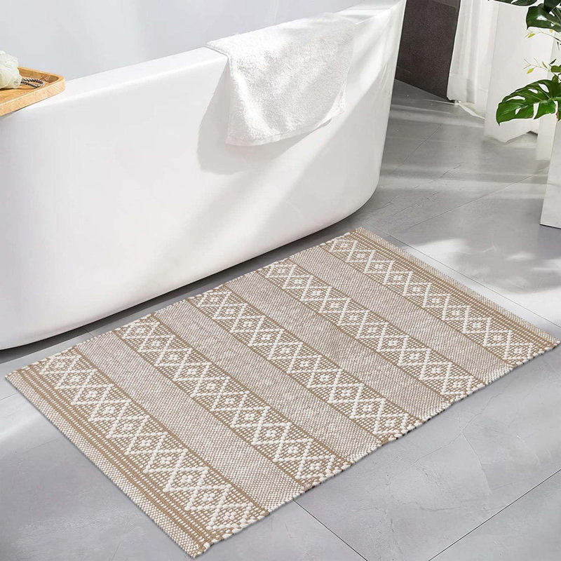 Steverson Cotton Bath Rug, Single - 36" L x 24" W, White/Beige