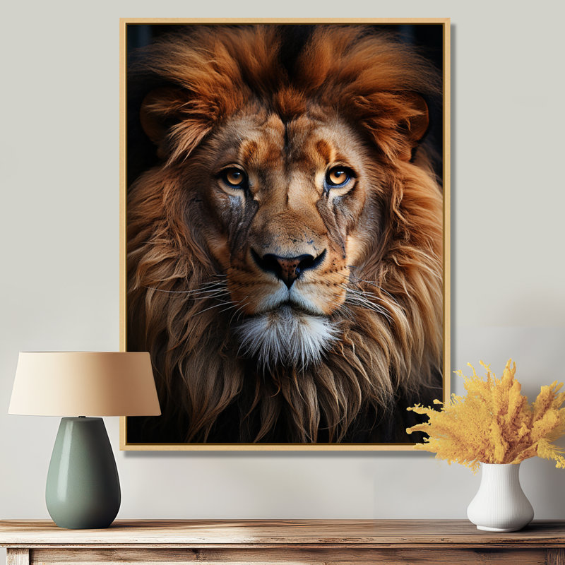 Animal Lion Portrait II - Lion, art mural, H 44 po x l 34 po x P 1,5 po, Cadre flottant érable