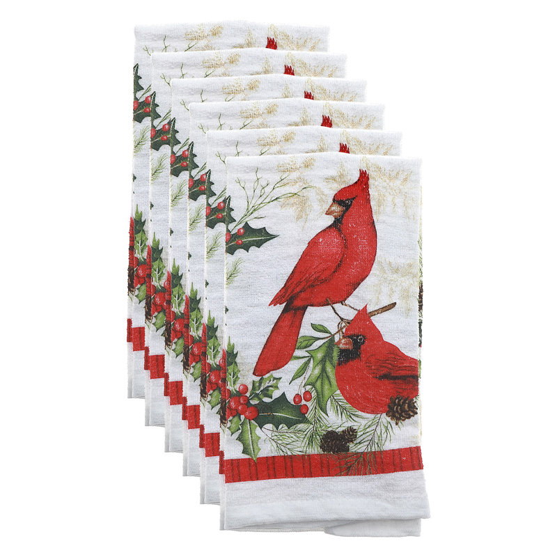 Ensemble de 6 serviettes à main (cardinaux perchés sur une couronne)
