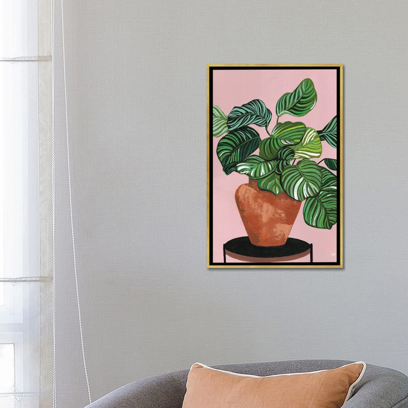 Impression d’art graphique Calatheas par Bria Nicole, H 26 po x l 18 po x 1,5 po, Toile encadrée d'or, Pas de tapis