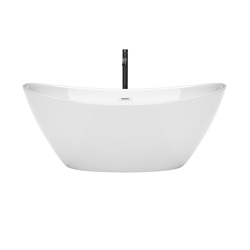 Dorrit Freestanding Soaking Acrylic Bathtub with Faucet, 66" L x 32" W x 26" H, Brushed Gold, Polished Chrome