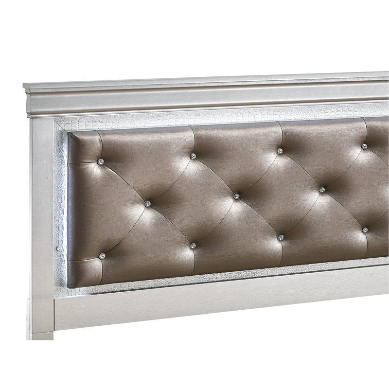 Grand lit Lorana (matelas non inclus), champagne argenté, Queen