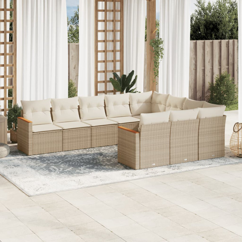 Ensemble de canapé de jardin en rotin PE Vidaxl, acier thermolaqué grand