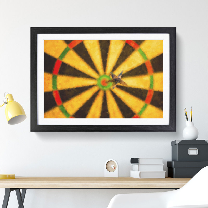 Bulls Eye Dartboard - Picture Frame Painting, Black Framed, 36cm H x 48cm W x 2cm D