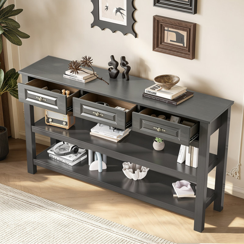 Console de style Morden de 63 po avec 3 tiroirs et 2 tablettes de présentation Hann, Taupe