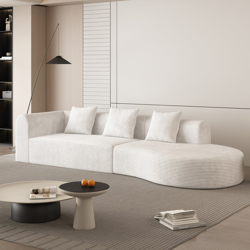 Lochlan 123-Inch Extra-Large Deep Modular Sofa, White Velvet