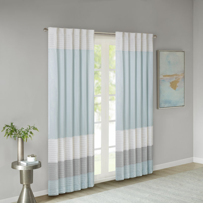 Aqua Faux Silk Light-Filtering Pintuck Window Panel
