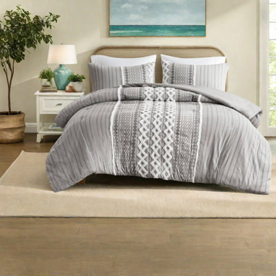 Luxury Cotton Bedding Sets, Chenille Texture, Modern Aztec Design, King/cal King Size