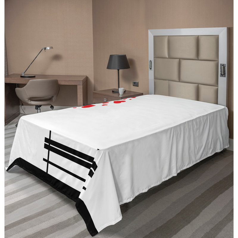 Ambesonne, art abstrait, dessus plat, feuille, arbre, feuilles, rouge, noir, Drap plat pour lit simple TG