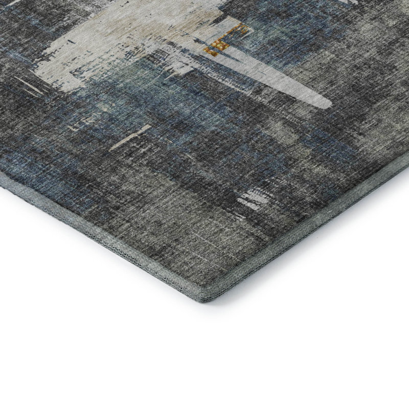 Premium Machine Washable Mayfield Charcoal Rug, Rectangle 1'8" x 2'6"