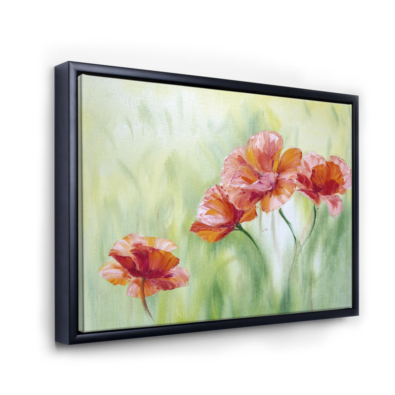 «Red Blossoming Poppies I», peinture sur toile, Toile avec cadre noir, H 24 po x l 32 po x P 1 po