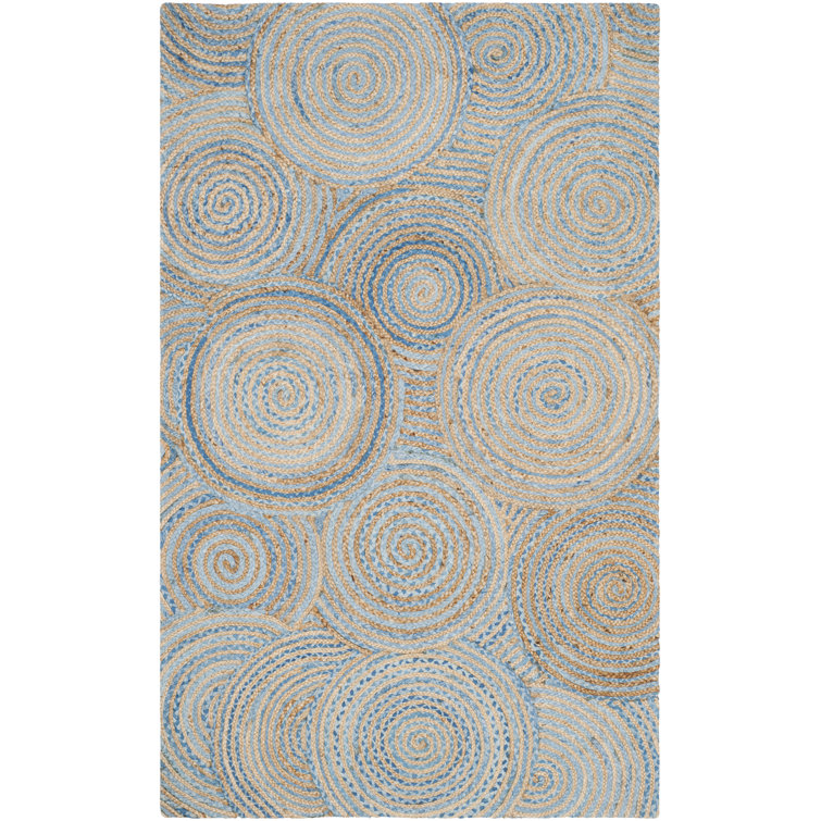 Abhay Hand Woven Jute/Chindi Geometric Rug in Blue/Gray