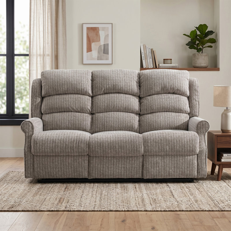 Drancy 3 Seater Reclining Sofa, Natural Polyester Blend