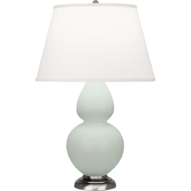 Double Gourd Table Lamp, White , Matte Steel Blue/Antique Silver