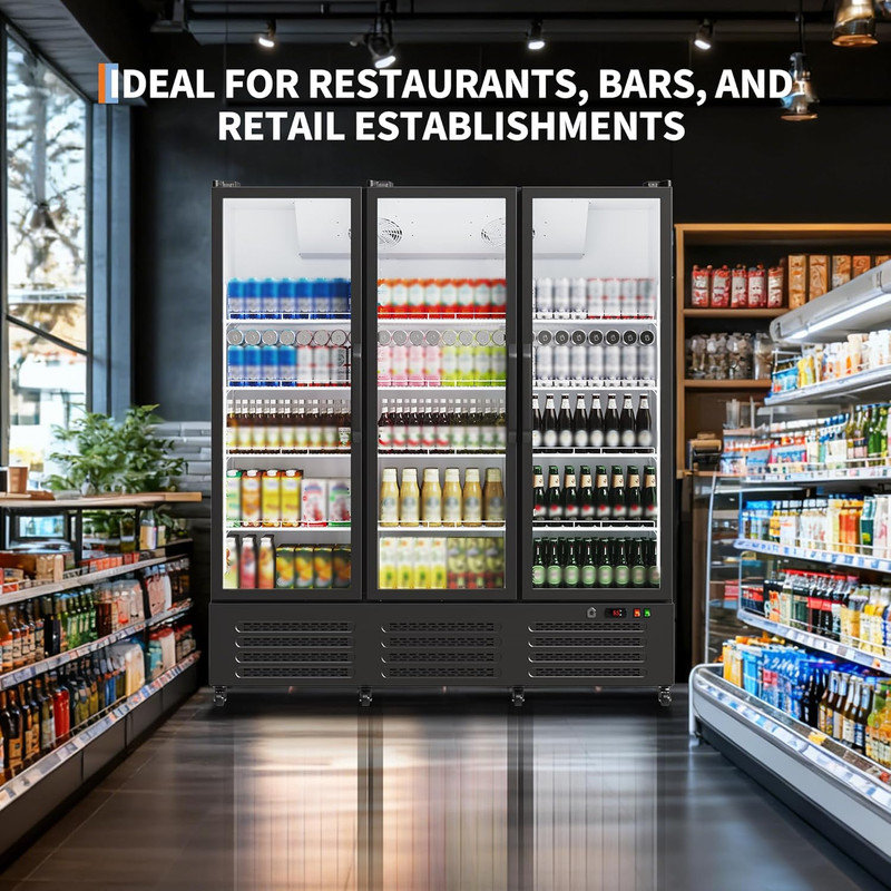 39,8 pieds cubes Refroidisseur à boissons commercial à 3 portes, réfrigérateur sans givre avec refroidissement à 360 °