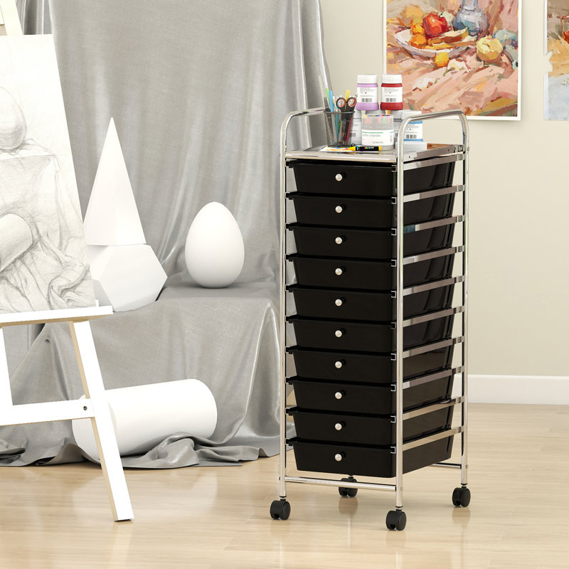Rolling Storage Cart with Chrome Plated Metal Frame & Lockable Universal Wheels Black, Black