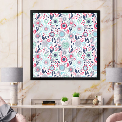 «Retro Pink and Blue Flowers», reproduction d'art sur toile à motifs