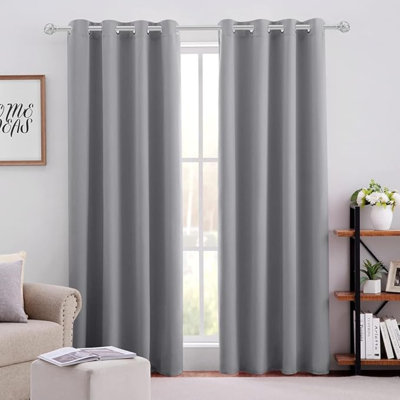 HOMEIDEAS Blackout Curtains For Bedroom 52 X 96 Inch Long 2 Panels Set Light Grey/Gray Room Darkening Curtains/Drapes, Soundproof Thermal Grommet Window Curtains For Living Room