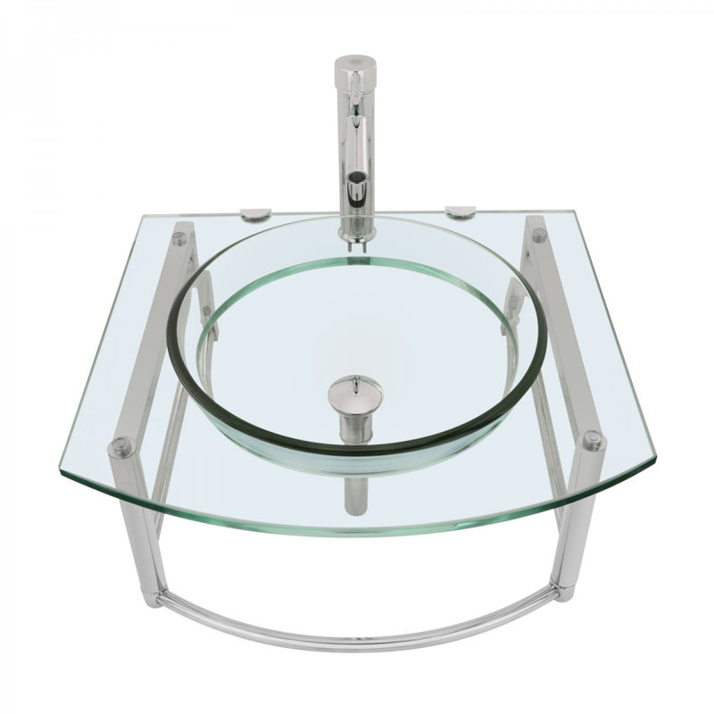 The Renovators Supply Inc. 22'' Tempered Glass Circular Bathroom Sink with Faucet