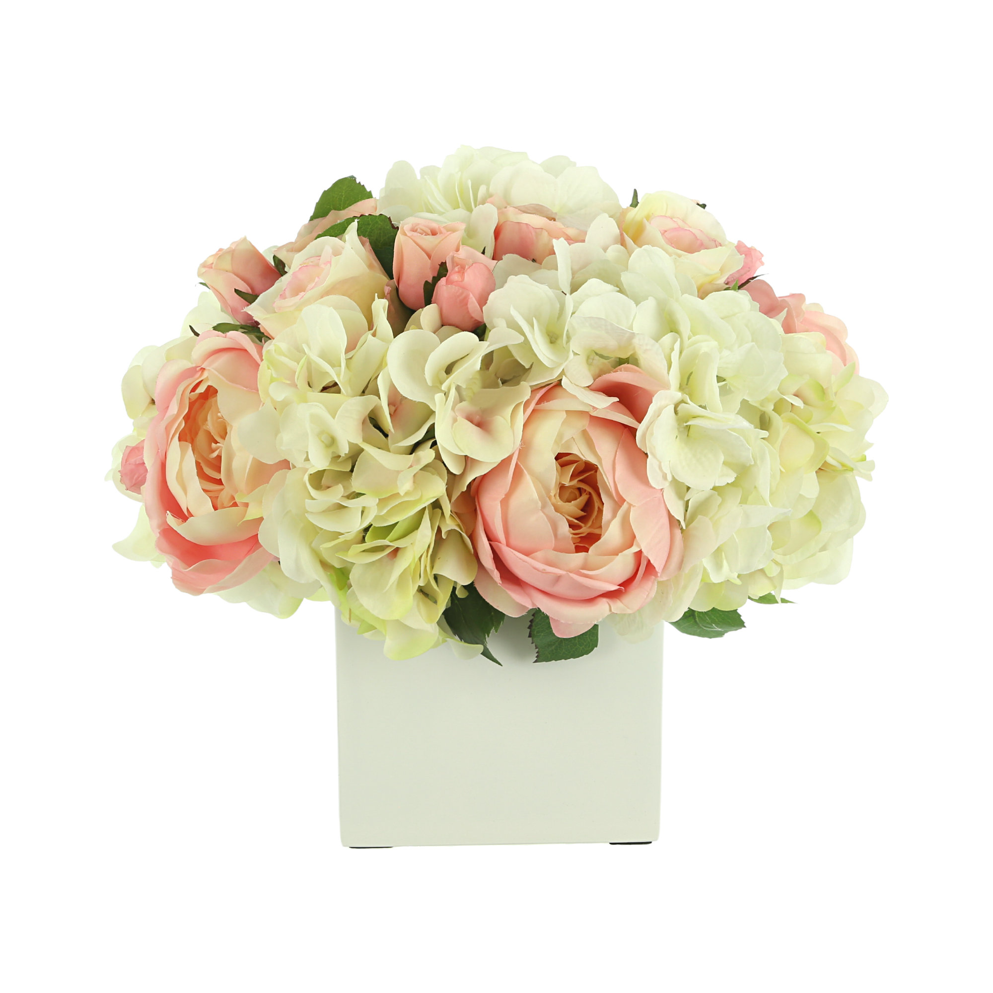 White, Yellow & Pink Roses Container