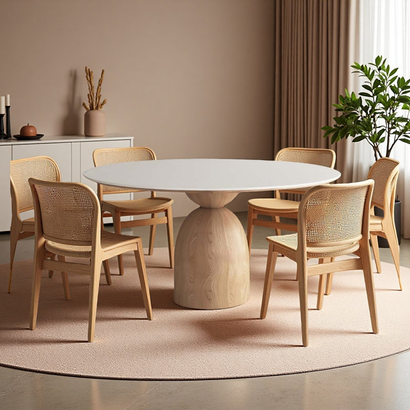 White round stone slab dining table, 29.53" H x 59.06" L x 59.06" W