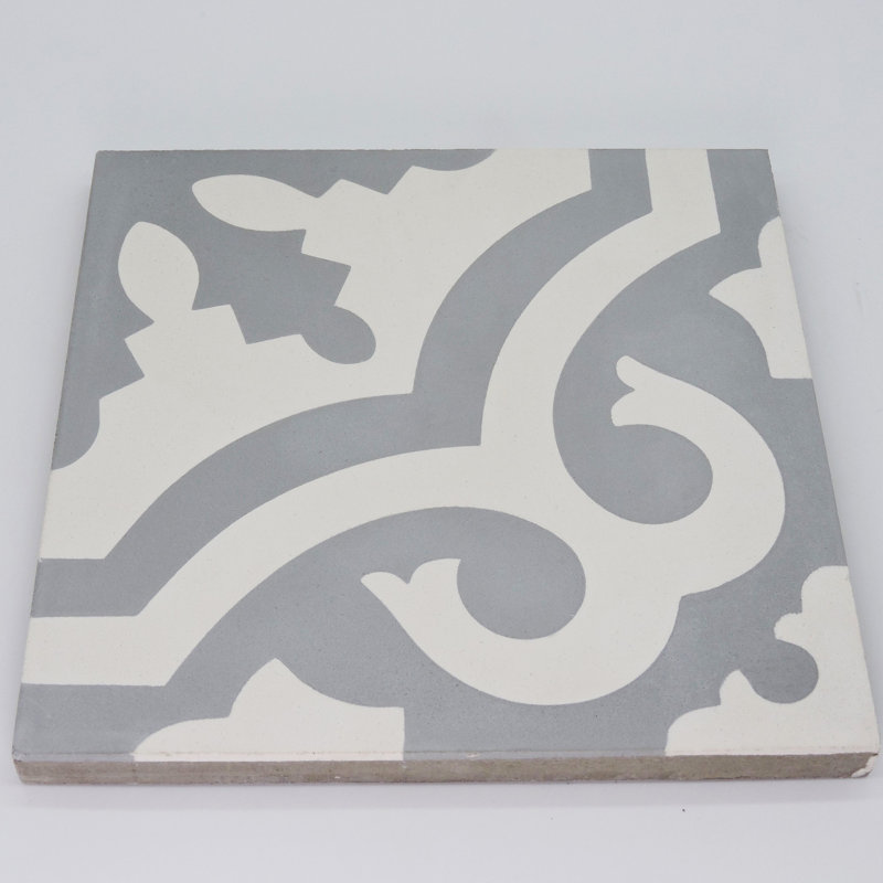 Tanger 8" x 8" Cement Patterned Wall & Floor Tile, Gray/White