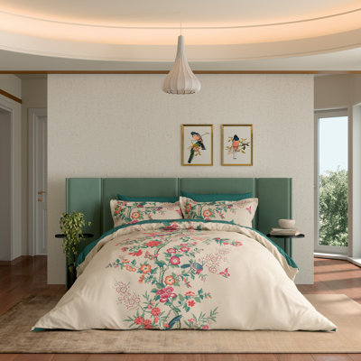 Chinese Magpie Percale Floral Duvet Cover Set