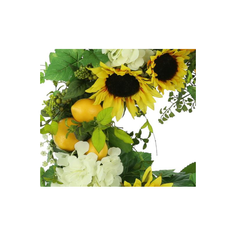 24" Wreath Decorated With Sunflowers, Hydrangeas And Lemons