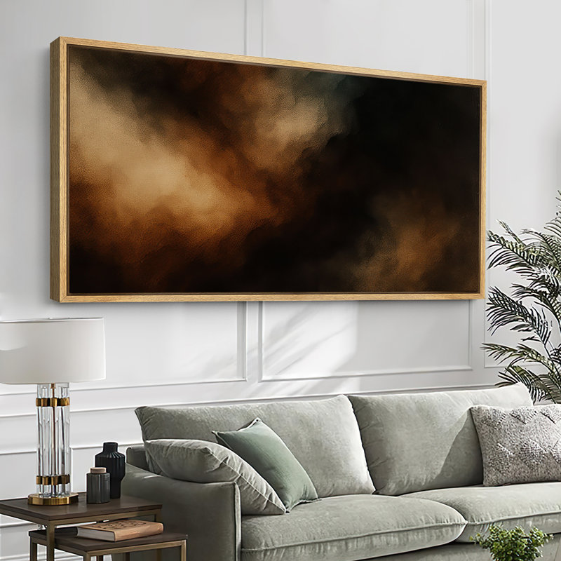 Grande impression sur toile encadrée, reproduction abstraite neutre pour décoration intérieure moderne, H 30 po x l 60 po