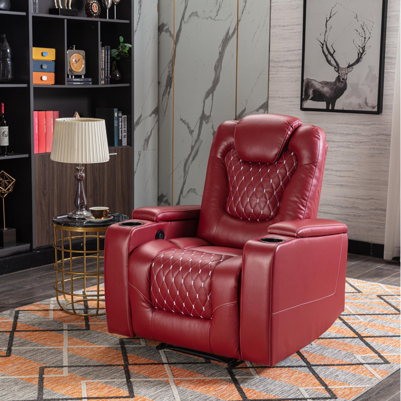 34.8'' Luxury Faux Leather Home Theater Individual Seat Recliner with Cup Holders & Arm Storage & USB, Red Faux Leather
