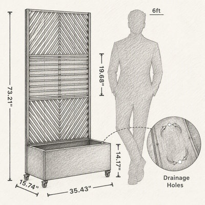 Lit de jardin surélevé en métal galvanisé avec treillis et roues verrouillables pour un filtrage d'intimité extérieur