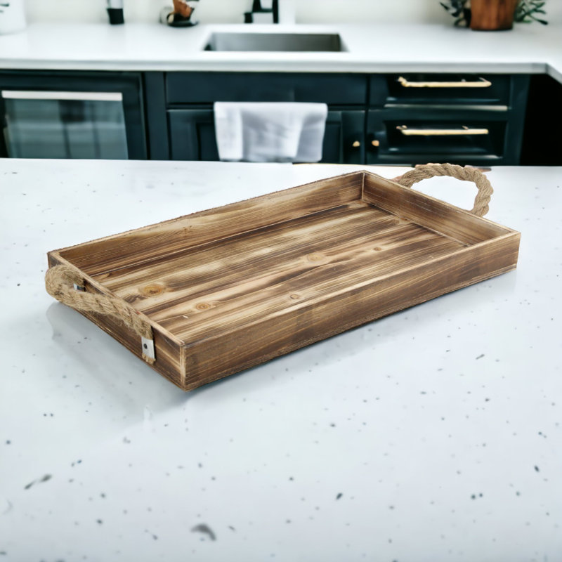 Baltazar Wooden Tray with Rope Handles, Light Brown