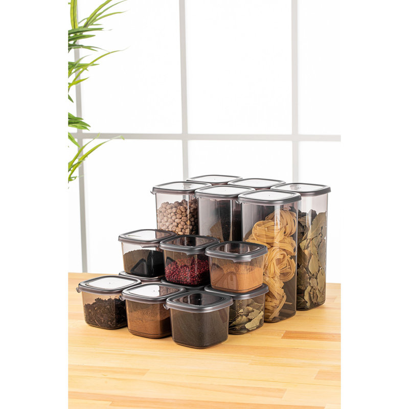 15-Piece Storage Box Set, Anthracite Color, 3.9 x 3.9 x 3.7 inches (9 Boxes) & 3.9 x 3.9 x 9.6 inches (6 Boxes) | 100% BPA-Free Plastic, Dishwasher-Safe | Ideal for Organizing Home & Kitchen Essentials