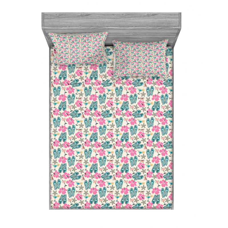 Microfiber Floral Sheet Set, Queen Sheet Set with Fitted Sheet