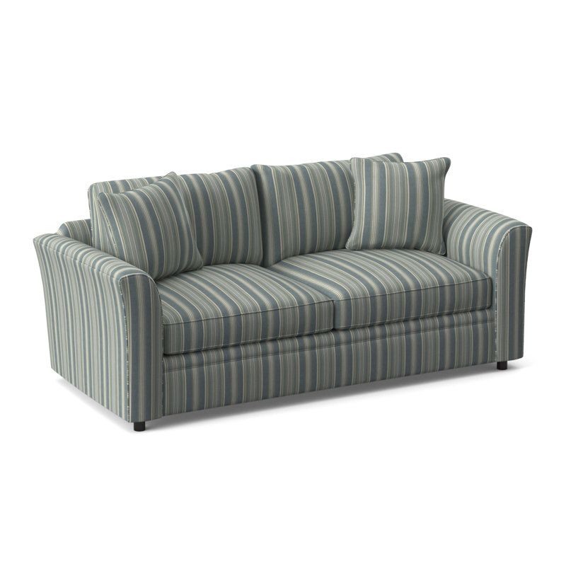 Northfield 85'' Upholstered Sleeper Sofa, Gel Memory Foam Mattress, Green and Blue Stripe; 0252-54