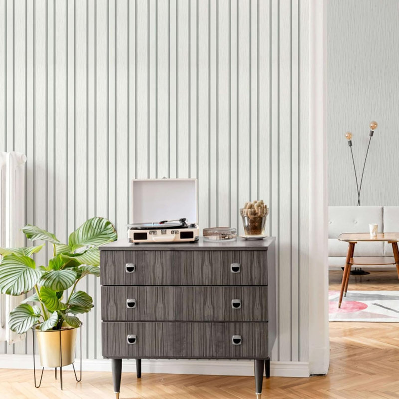 SOPHIE LAURENCE Wallpaper White Grey Stripe Silver Metallic 10.5M X 0.53M Effect Non-Woven Designer Vinyl Paper
