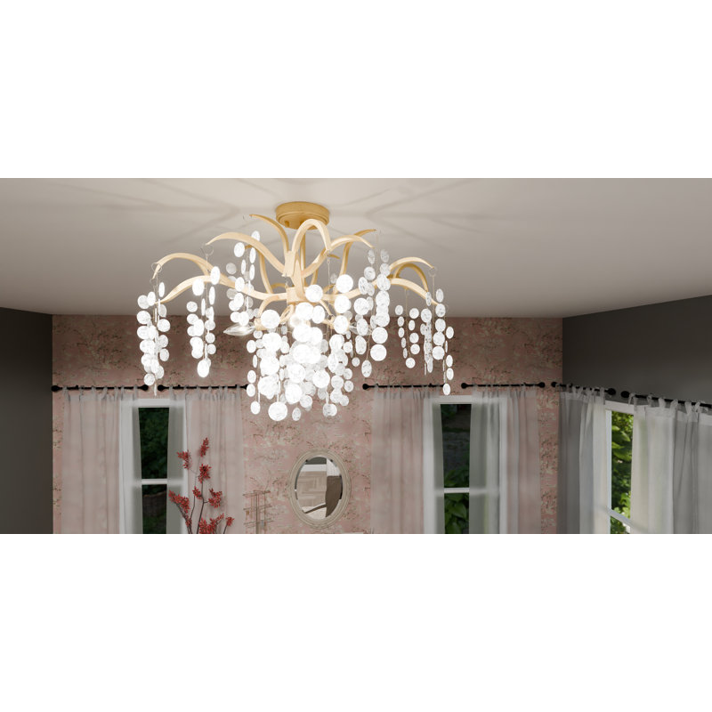 Keasha 6-Leaf Semi-Flush Mount, Brushed Gold
