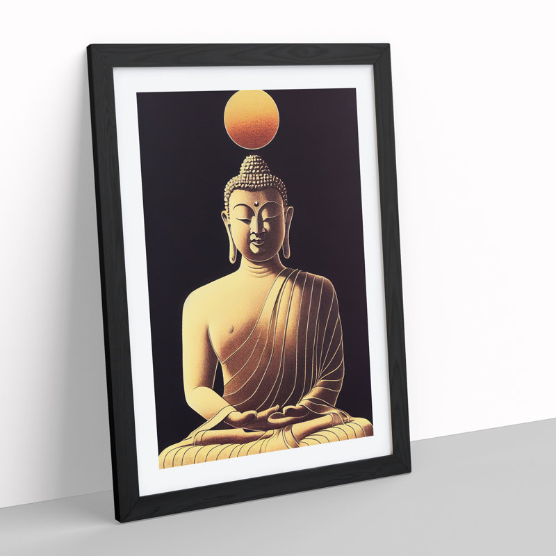 Buddha Under the Sun - Wall Art, Black Framed, 36cm H x 27cm W x 2cm D, White