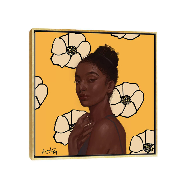 Jaune par Adekunle Adeleke - reproduction d'art, Pas de tapis, H 18 po x l 18 po x 1,5 po, Toile encadrée d'or