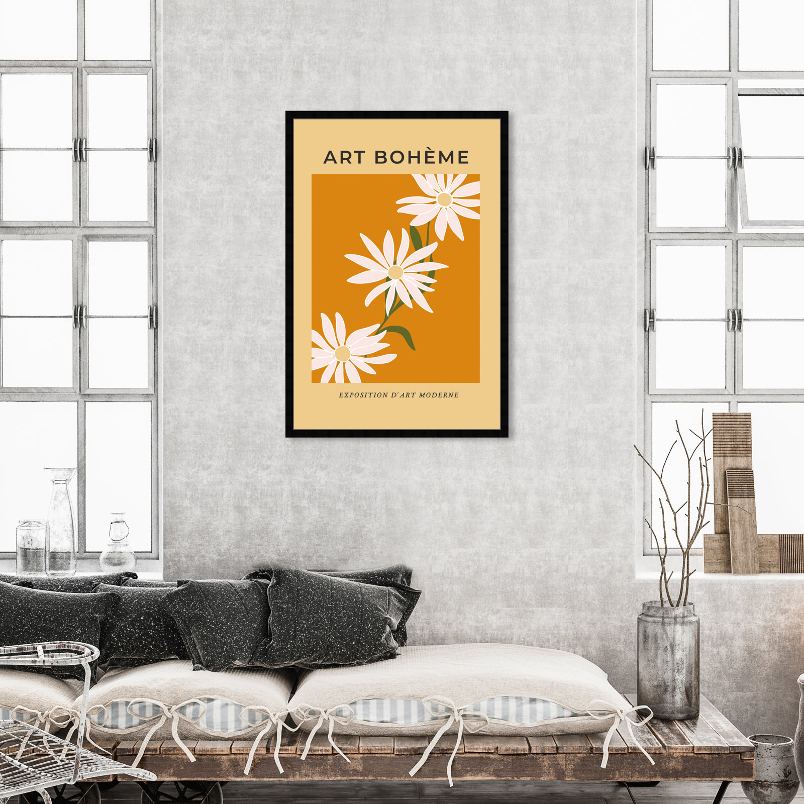 French White Daisy by Oliver Gal, Black Framed Paper, 47" H x 32" W