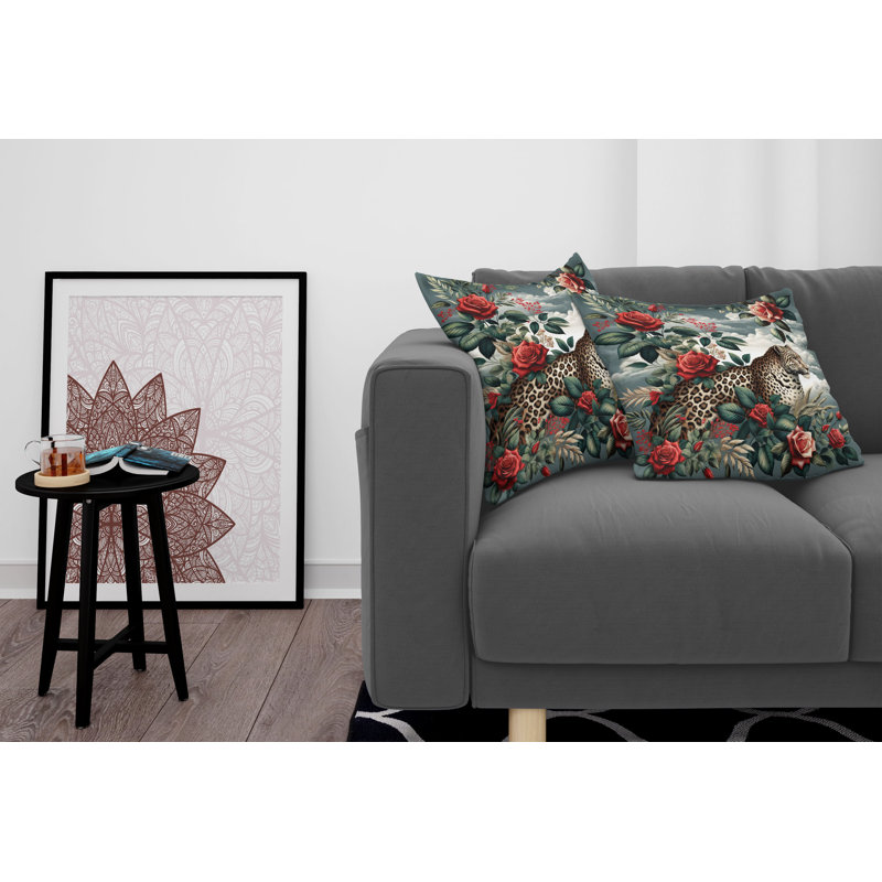 Leopard and Roses Reversible Microfiber Throw Pillow Covers, Set of 2