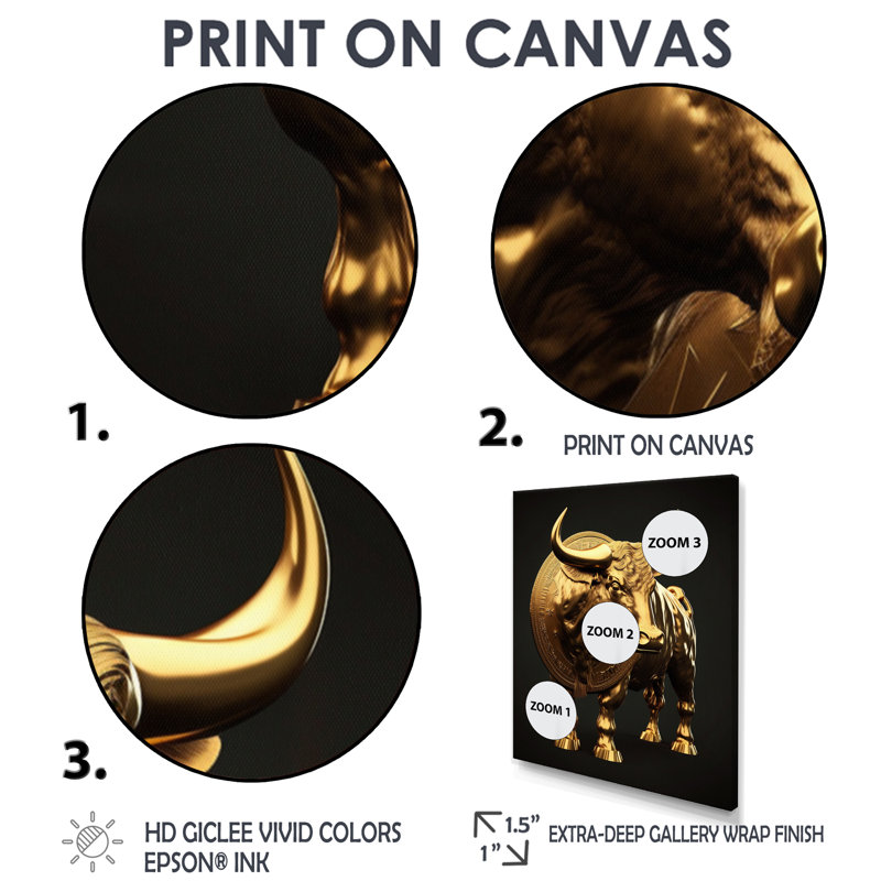 «Bullish Momentum», impression d'art mural Bull, H 20 po x l 12 po x P 1 po, Toile avec cadre noir