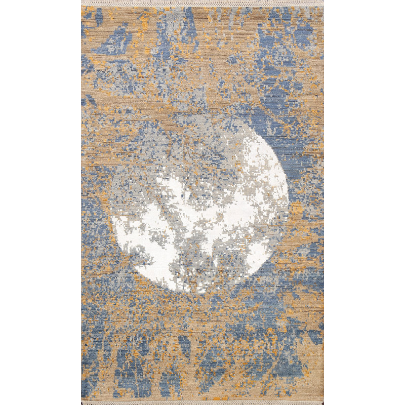 Tapis oriental contemporain abstrait à motif végétal noué à la main 4 x 6
