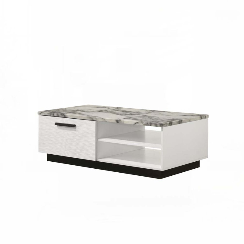 Faux Marble Top Coffee Table With Black Base