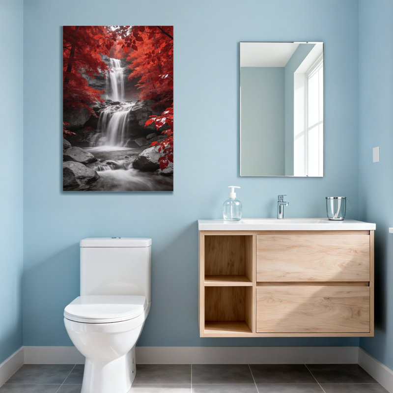«Plants & Flowers Red Leaves Waterfall Nature Scene», reproduction sur toile, H 18 po x l 12 po